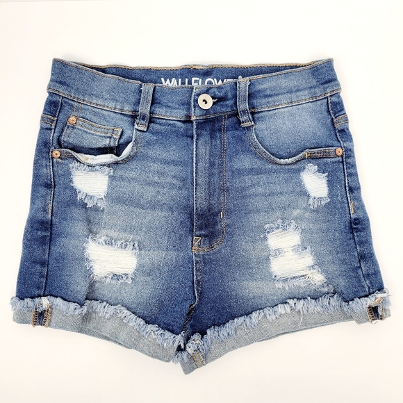 Wallflower "The Stellar High Rise" Distressed Denim Shorts - Picture 1 of 4
